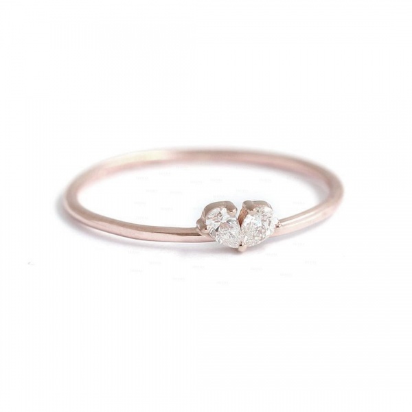 14K Gold 0.10 Ct. Genuine Pear Shape Dainty Diamond Wedding Ring Fine Jewelry