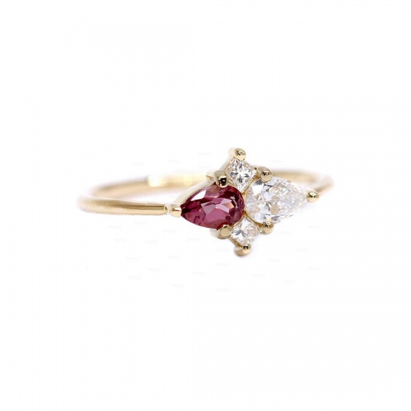 14K Gold Genuine Diamond And Ruby Gemstone Cluster Ring Fine Jewelry Size-3 to 9