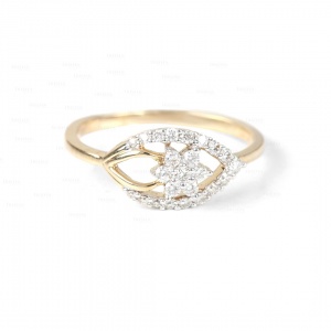 14K Gold 0.16 Ct. Genuine Diamond Floral And Eye Design Ring Fine Jewelry