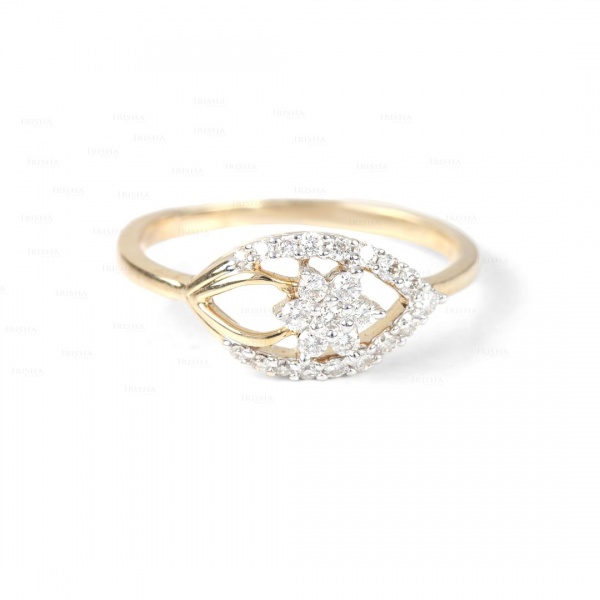 14K Gold 0.16 Ct. Genuine Diamond Floral And Eye Design Ring Fine Jewelry
