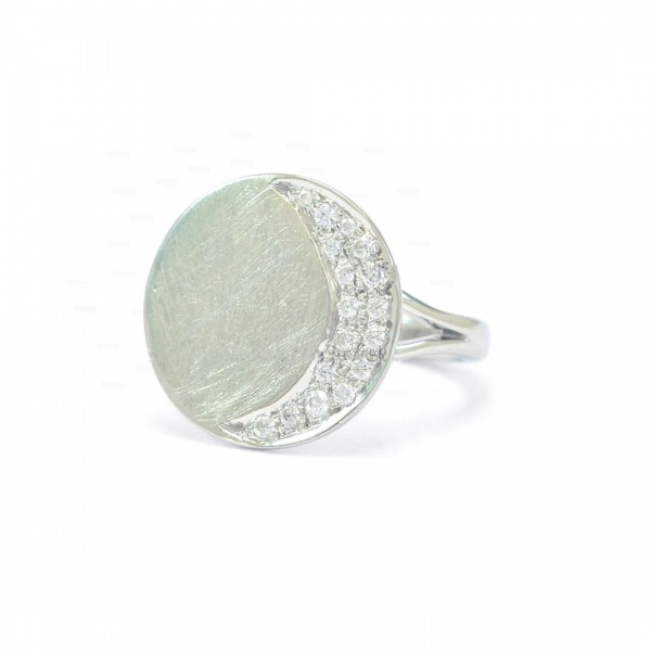 14K Gold 0.14 Ct. Genuine Diamond Crescent Moon Disc Ring Fine Jewelry