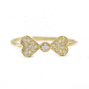 14K Gold 0.13 Ct. Genuine Diamond Butterfly Heart Design Ring Fine Jewelry