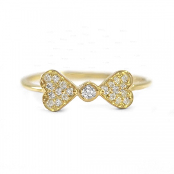 14K Gold 0.13 Ct. Genuine Diamond Butterfly Heart Design Ring Fine Jewelry