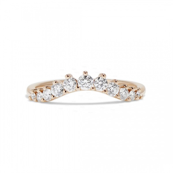 14K Gold 0.25 Ct. Genuine Diamond Curved Arc Design Wedding Ring Fine Jewelry
