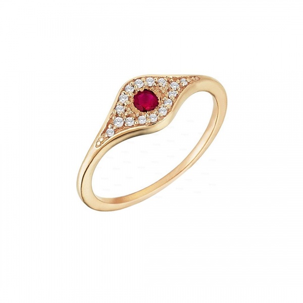 14K Gold Genuine Diamond-Ruby Gemstone Evil Eye Ring Fine Jewelry Size-3 to 8 US