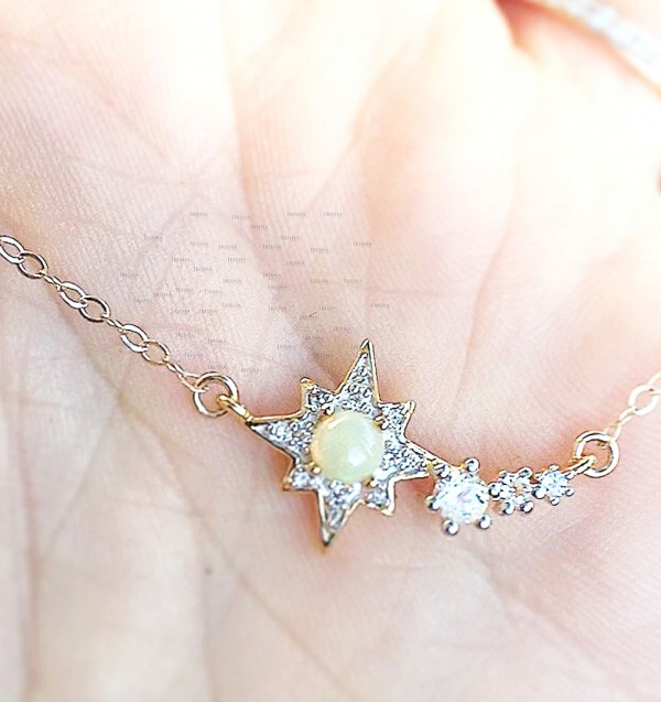 14K Gold Genuine Diamond and Opal Gemstone Starburst Necklace Christmas Gift