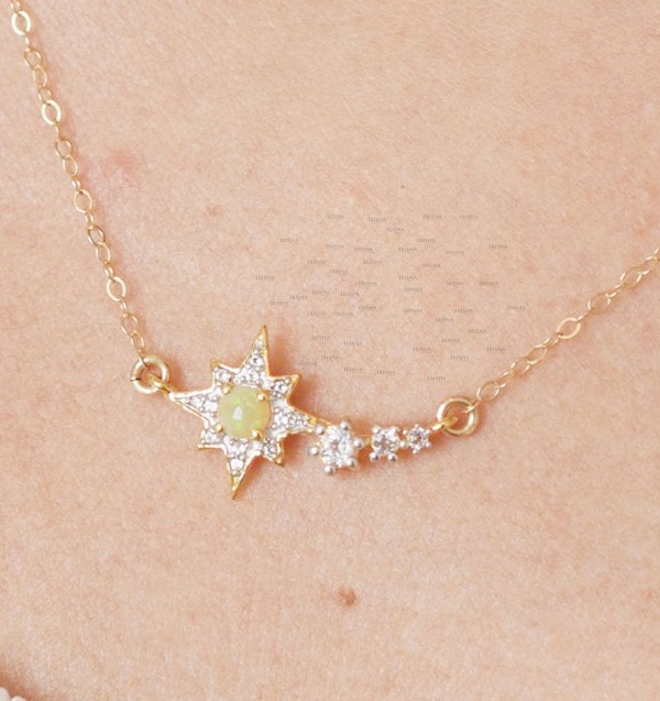 14K Gold Genuine Diamond and Opal Gemstone Starburst Necklace Christmas Gift
