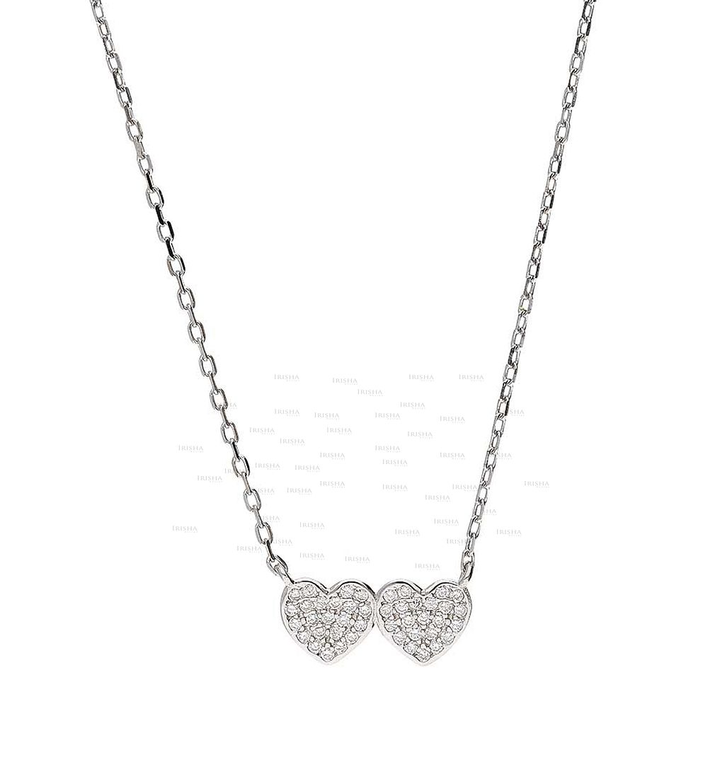 14K Gold 0.40 Ct. Genuine Diamond Double Heart Love Anniversary Gift Necklace