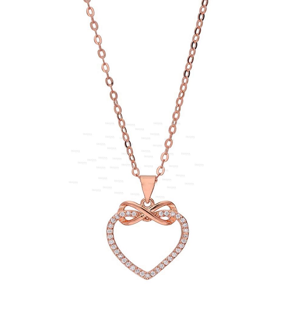 14K Gold 0.20 Ct. Genuine Diamond Heart Infinity Knot  Pendant Necklace For Her