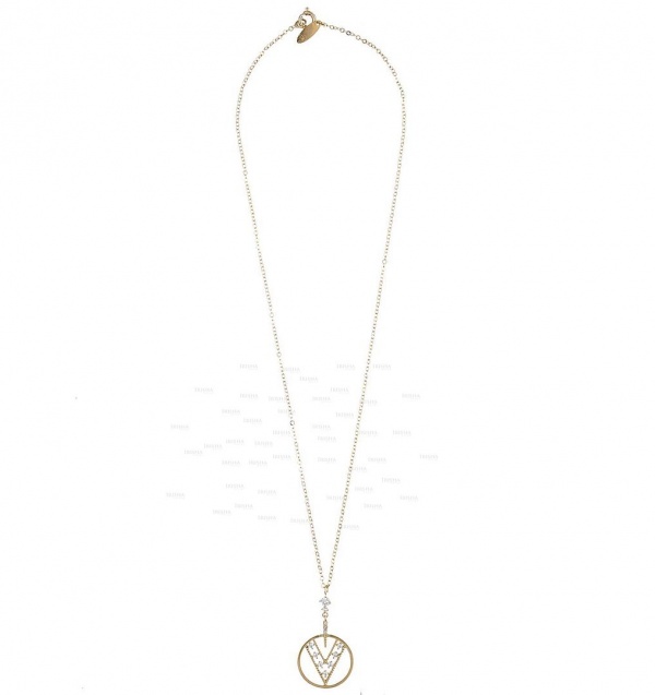 14K Gold 0.22 Ct. Genuine Diamond Chevron Circle Pendant Necklace Fine Jewelry