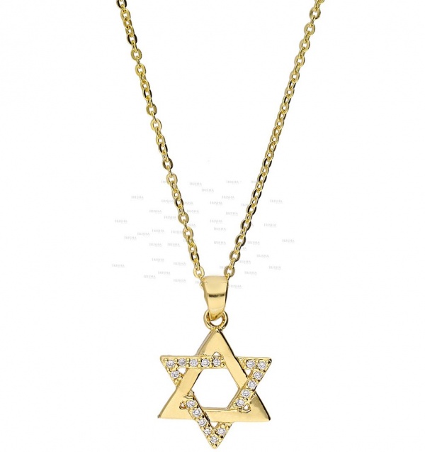 14K Gold 0.12 Ct. Genuine Diamond Star Of David Pendant Necklace Fine Jewelry