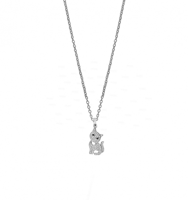 14K Gold VS Clarity Genuine Diamond Baby Cat Pendant Necklace Pet Lover Gift