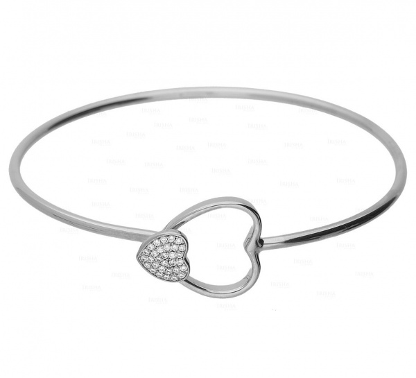 14K Gold 0.19 Ct. Genuine Diamond Double Heart Bangle Bracelet Fine Jewelry