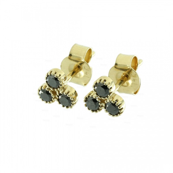 14K Gold 0.42 Ct. Genuine Black Diamond Floral Studs Earrings Fine Jewelry