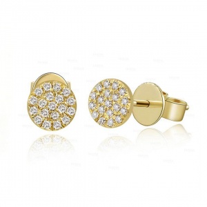 14K Gold 0.38 Ct. Genuine Diamond Round Disc Earrings Fine Jewelry