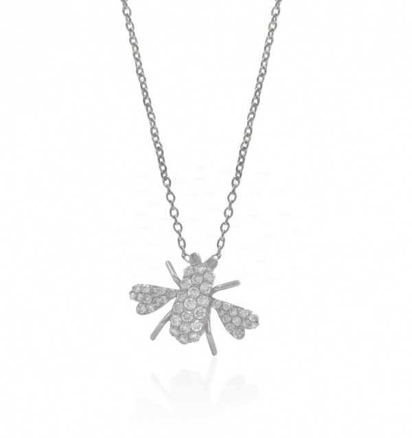 14K Gold 0.33 Ct. Genuine Diamond Honeybee Pendant Necklace Fine Jewelry