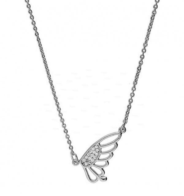 14K Gold 0.08 Ct. Genuine Diamond Butterfly Wing Pendant Necklace Fine Jewelry