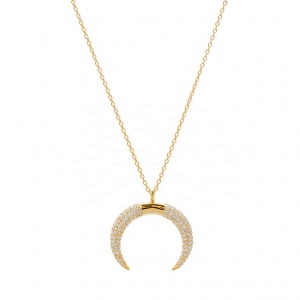 14K Gold 0.40 Ct. Genuine Pave Diamond Horn Design Pendant Necklace Fine Jewelry