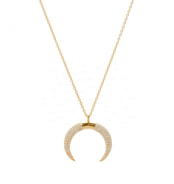 14K Gold 0.40 Ct. Genuine Pave Diamond Horn Design Pendant Necklace Fine Jewelry