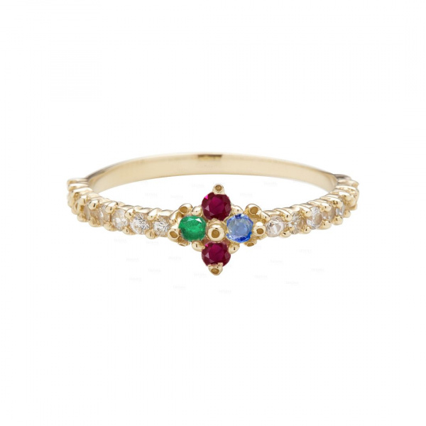 14K Gold Genuine Diamond Ruby Emerald Blue Sapphire Clover Ring Fine Jewelry