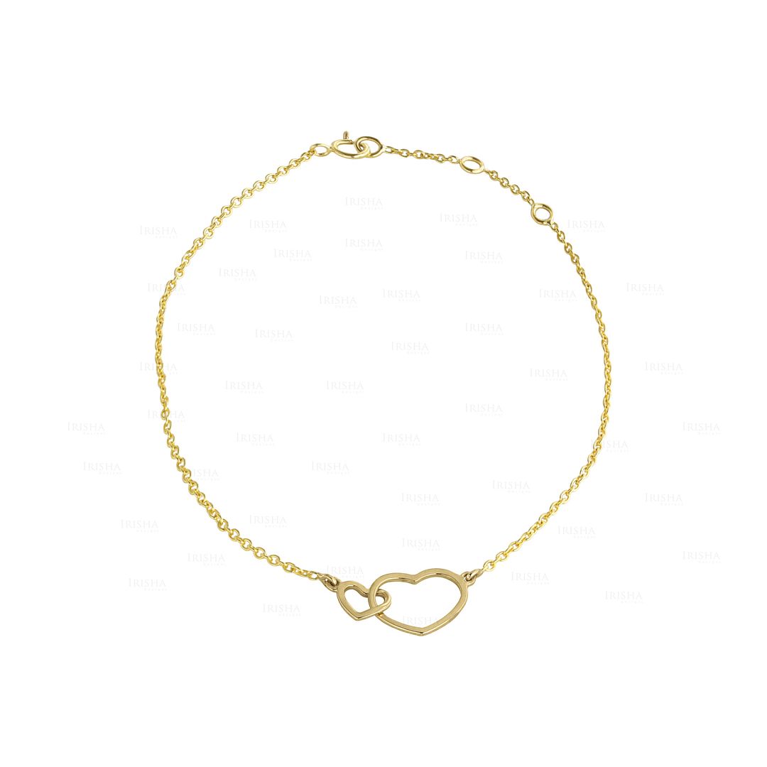 14k Solid White Gold Heart Link Bracelet - 7 Inch, 2.9mm Width - Women's Chain Bracelet, No Stone
