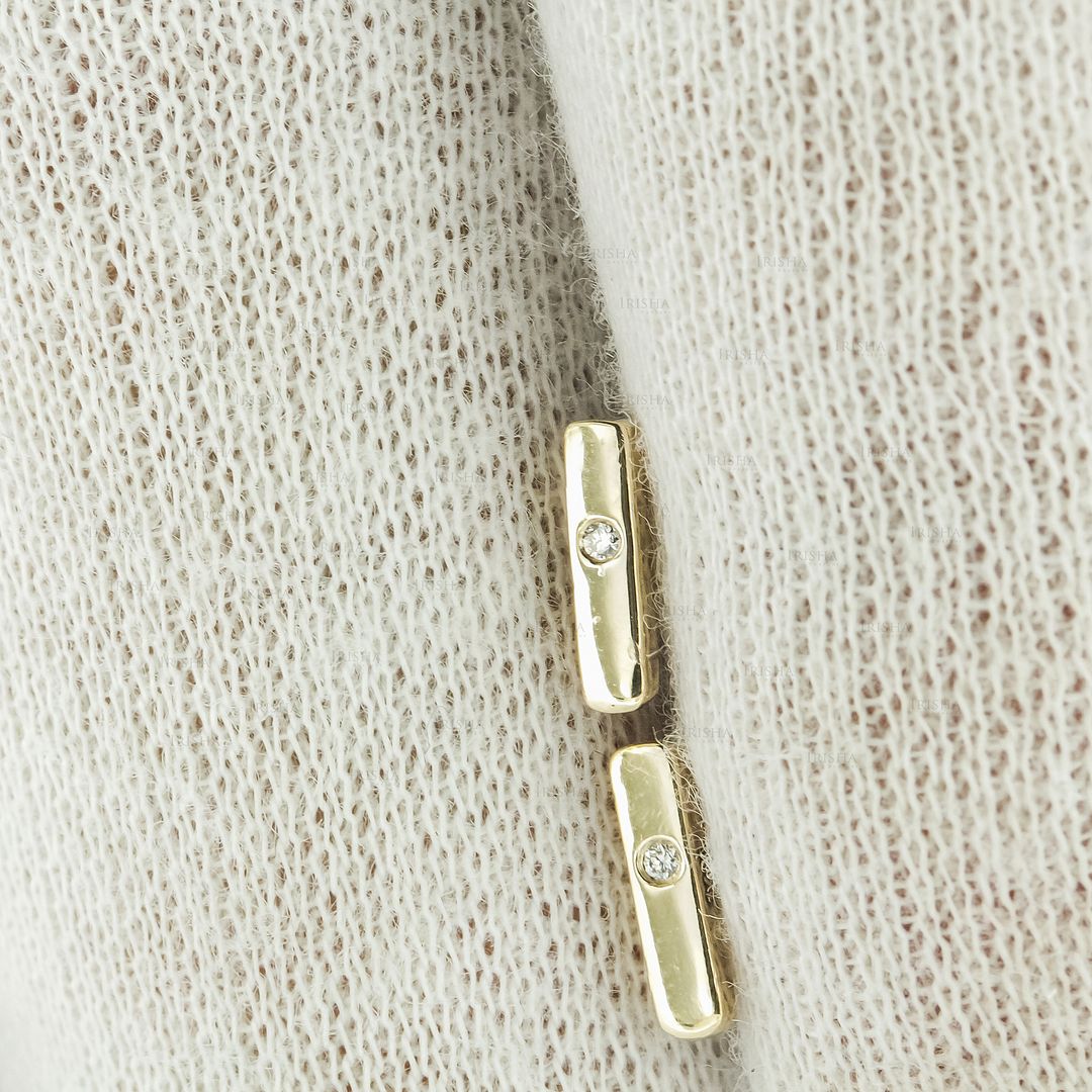 0.02 Ct. Genuine Diamond 8mm Delicate Tiny Bar Stud 14K Gold Minimalist Earring