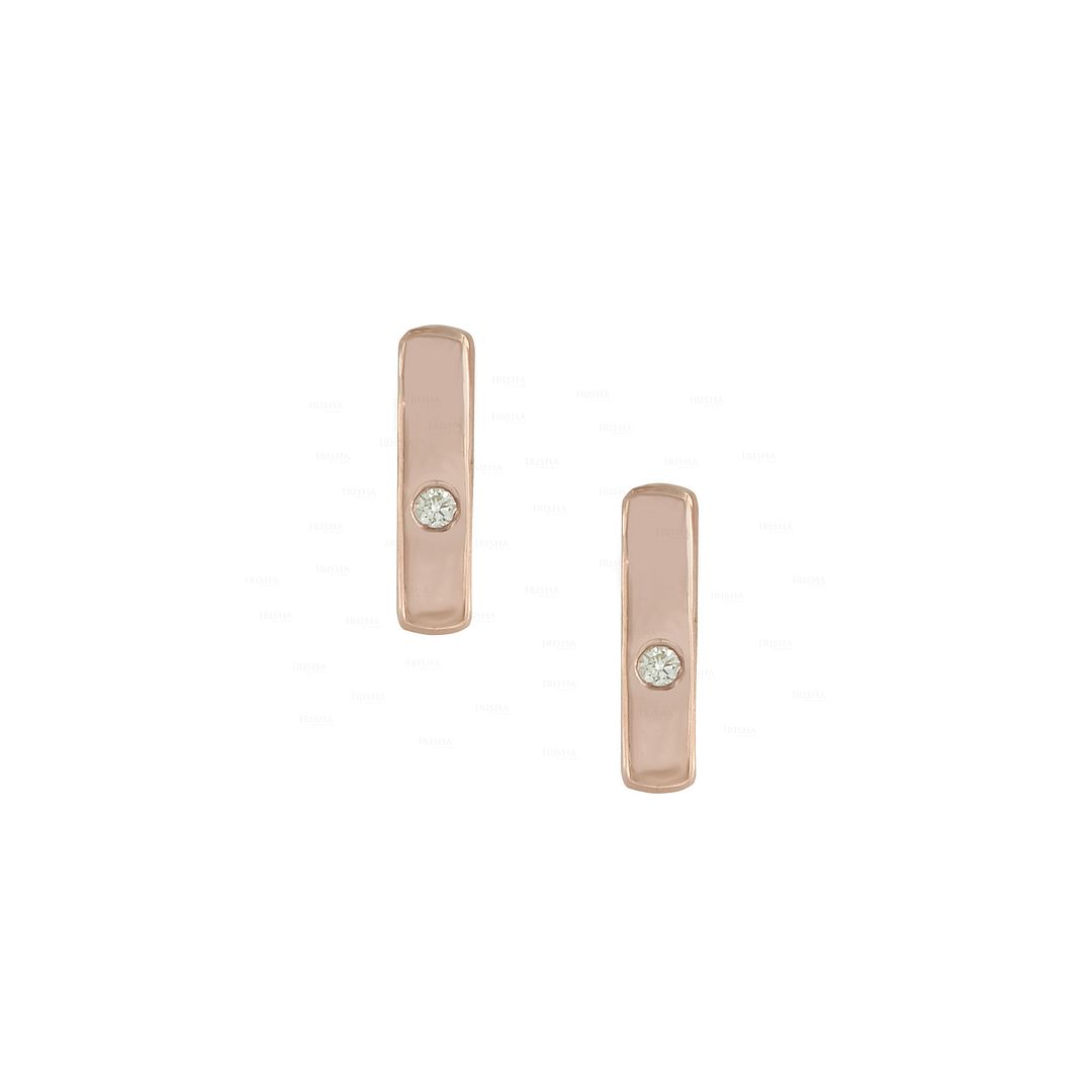0.02 Ct. Genuine Diamond 8mm Delicate Tiny Bar Stud 14K Gold Minimalist Earring