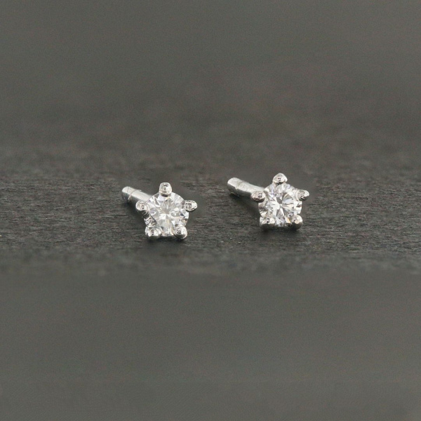 14K Gold 0.10 Ct. Genuine Diamond 5 Prong Simple Studs Earrings Fine Jewelry