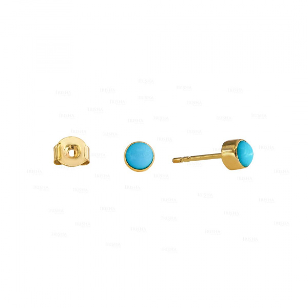 14K Gold 0.25 Ct. Genuine Turquoise Gemstone 4 mm Studs Earrings Fine Jewelry