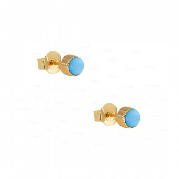 14K Gold 0.25 Ct. Genuine Turquoise Gemstone 4 mm Studs Earrings Fine Jewelry