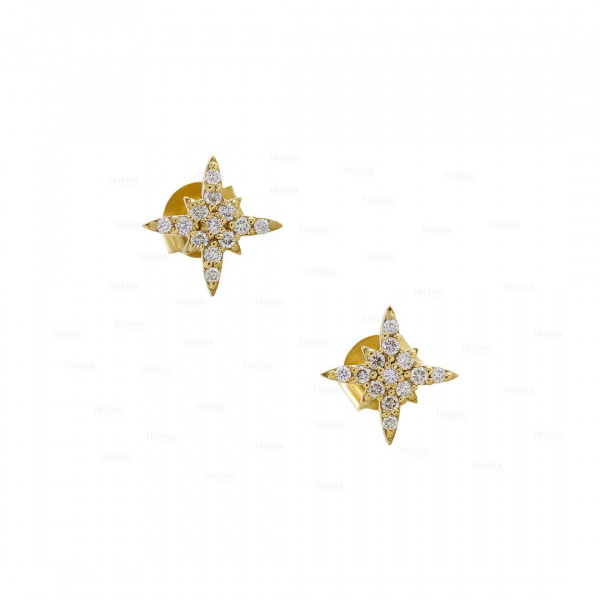 Genuine Diamond 9mm Starburst Studs Earrings 14K Gold Christmas Fine Jewelry