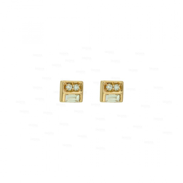 0.12 Ct. Genuine Baguette Round Diamonds Square 14K Gold Stud Fine Earrings