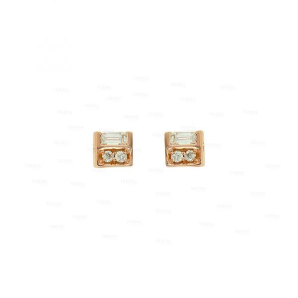 0.12 Ct. Genuine Baguette Round Diamonds Square 14K Gold Stud Fine Earrings