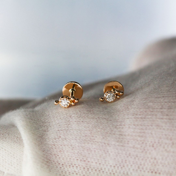 14K Gold 0.10 Ct. Genuine Diamond Petite Bezel Mini Studs Earrings Fine Jewelry