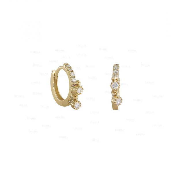 0.18 Ct. Genuine Diamond Minimalist Hoop Earrings 14K Gold Fine Jewelry