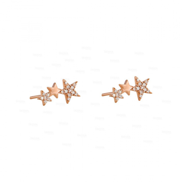 14K Gold 0.18 Ct. Genuine Diamond Three Star Ear Climbers Earrings Fine Jewelry