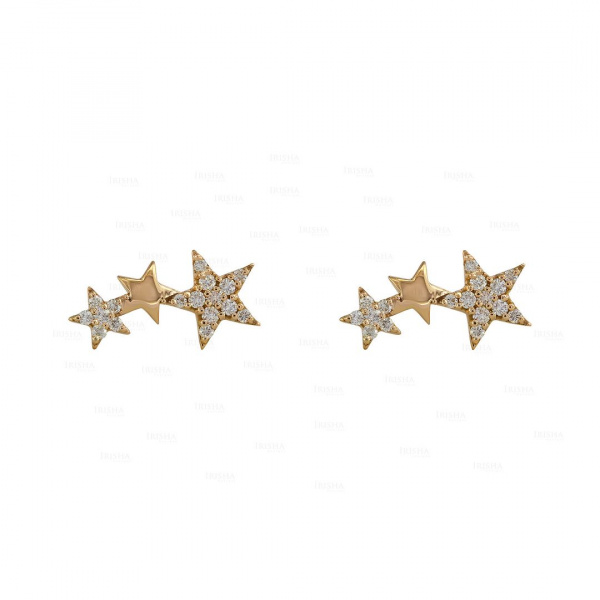 14K Gold 0.18 Ct. Genuine Diamond Three Star Ear Climbers Earrings Fine Jewelry