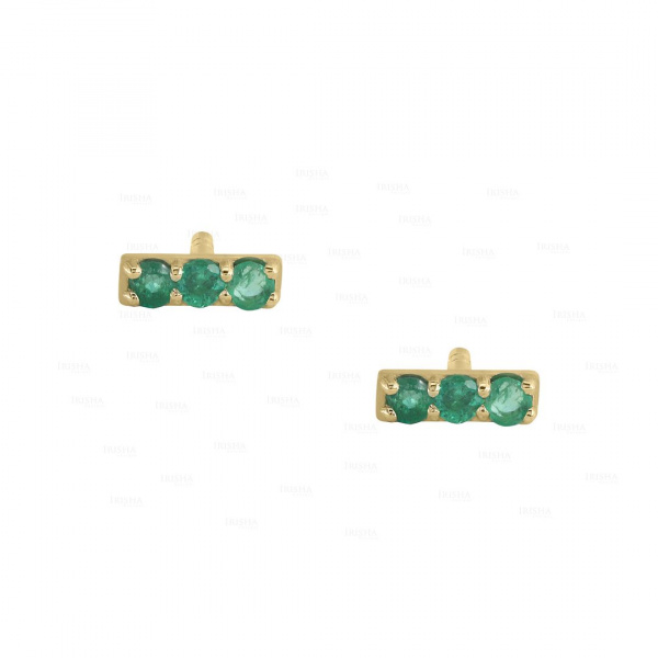 14K Gold 0.09 Ct. Emerald Gemstone Minimalist Bar Earrings Fine Jewelry