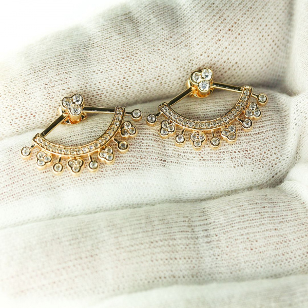 0.70Ct. Genuine Diamond Vintage Style Jacket Design Stud-Earrings in 14K Gold