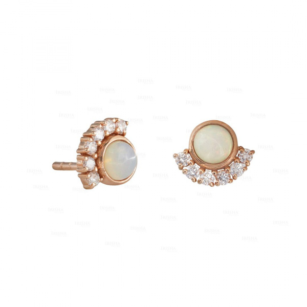 0.15Ct. Genuine Diamond Opal Stone Luna Moon Earring in 14k Gold Fine Jewelry