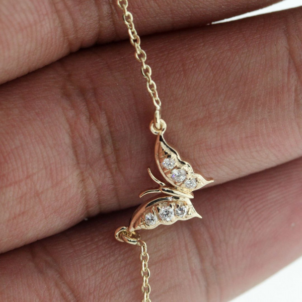 0.08 Ct. Genuine Diamond Butterfly Charm Pendant 14K Gold Fine Jewelry
