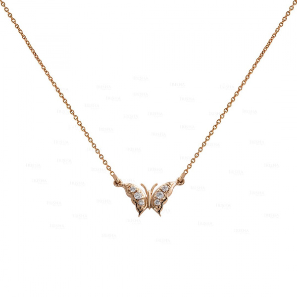 0.08 Ct. Genuine Diamond Butterfly Charm Pendant 14K Gold Fine Jewelry
