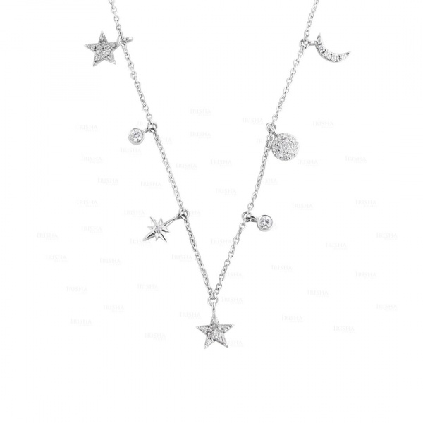 0.50Ct. VS Diamond Celestial Theme Moon Starburst Necklace in 14k Gold