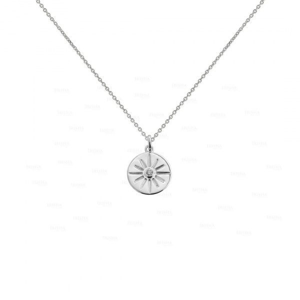 14K Gold 0.05 Ct. Genuine Diamond Sun Disc Charm Pendant Necklace Fine Jewelry
