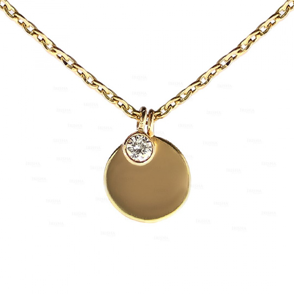 14K Gold 0.06 Ct. Genuine Diamond Disc Charm Pendant Necklace Fine Jewelry