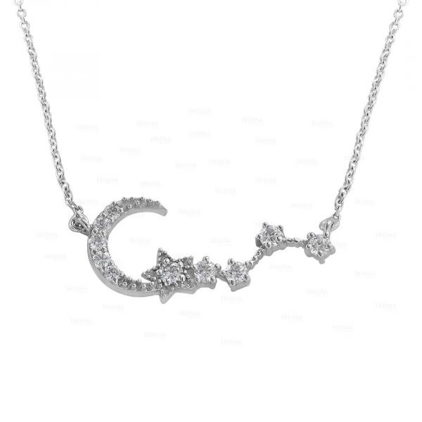 14K Gold 0.30 Ct. Genuine Diamond Crescent Moon Star Necklace Christmas Gift