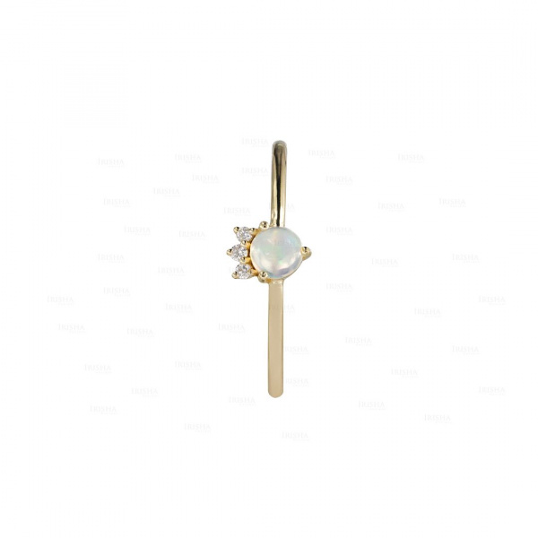 Real Diamond Opal October Stone Thin Band-Ring in 14k Gold Fine Jewelry