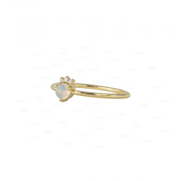 Real Diamond Opal October Stone Thin Band-Ring in 14k Gold Fine Jewelry
