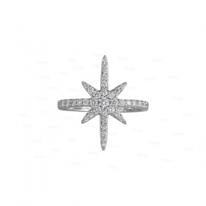 Genuine Diamond North Star Wedding Ring 14K Gold Fine Jewelry-3 to 8 US