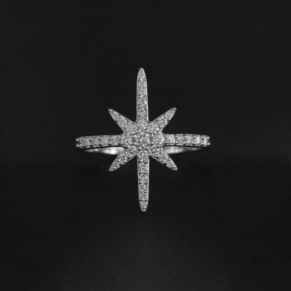 Genuine Diamond North Star Wedding Ring 14K Gold Fine Jewelry-3 to 8 US